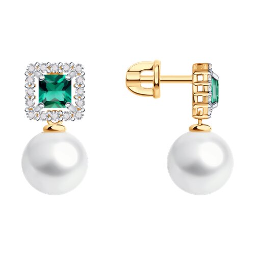 Серьги SOKOLOV - Золото 585, Жемчуг культивированный, Синтетический изумруд (арт. 792471)