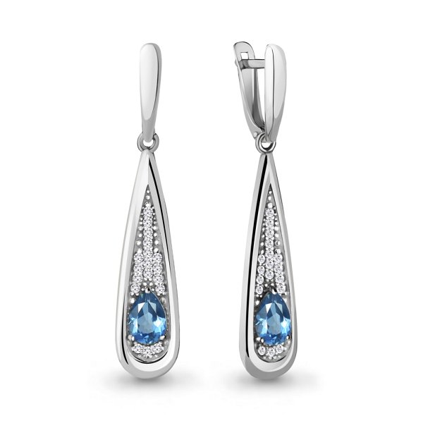 Серьги Аквамарин - Серебро 925, Топаз, Фианит (арт. 4783005А.5)