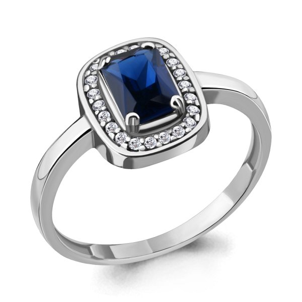 Кольцо Аквамарин - Серебро 925, Синтетический сапфир , Фианит (арт. 63902Б.5)