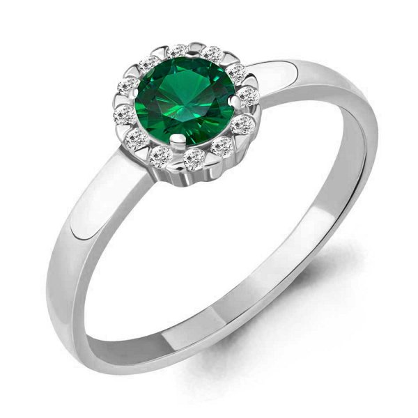 Кольцо Аквамарин - Серебро 925, Синтетический изумруд, Фианит (арт. 68475АГ.5)