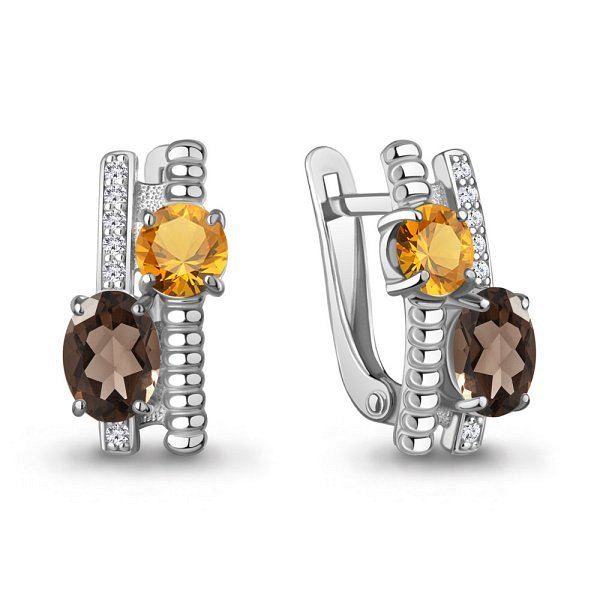 Серьги Аквамарин - Серебро 925, Кварц, Фианит, Цитрин (арт. 45028635А.5)