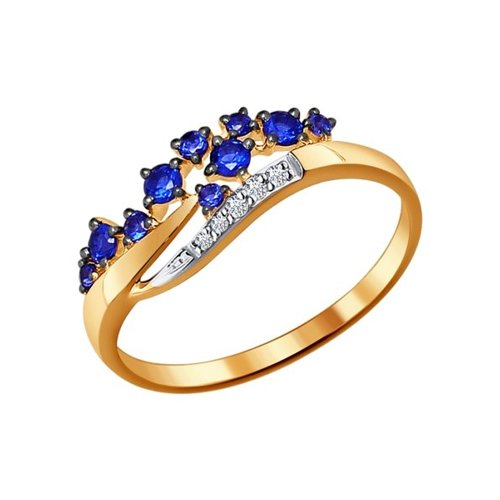 Кольцо SOKOLOV - Золото 585, Бриллиант, Синтетический сапфир (арт. 6012044)