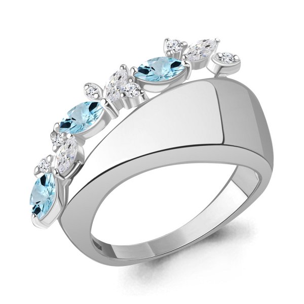 Кольцо Аквамарин - Серебро 925, Топаз, Фианит (арт. 65001002А.5)