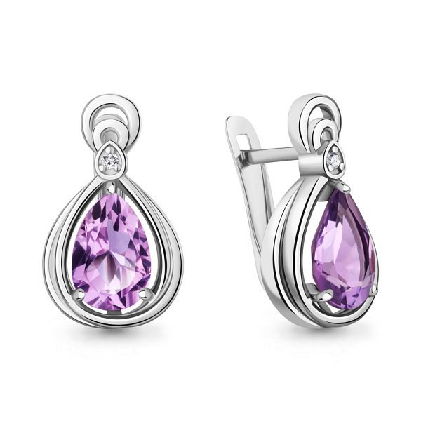Серьги Аквамарин - Серебро 925, Аметист, Фианит (арт. 45019304А.5)