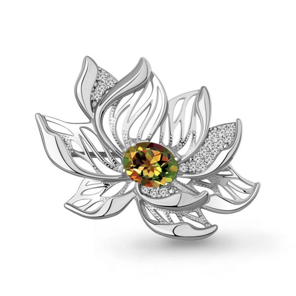 Брошь Аквамарин - Серебро 925, Синтетический султанит, Фианит (арт. 77477019А.5)