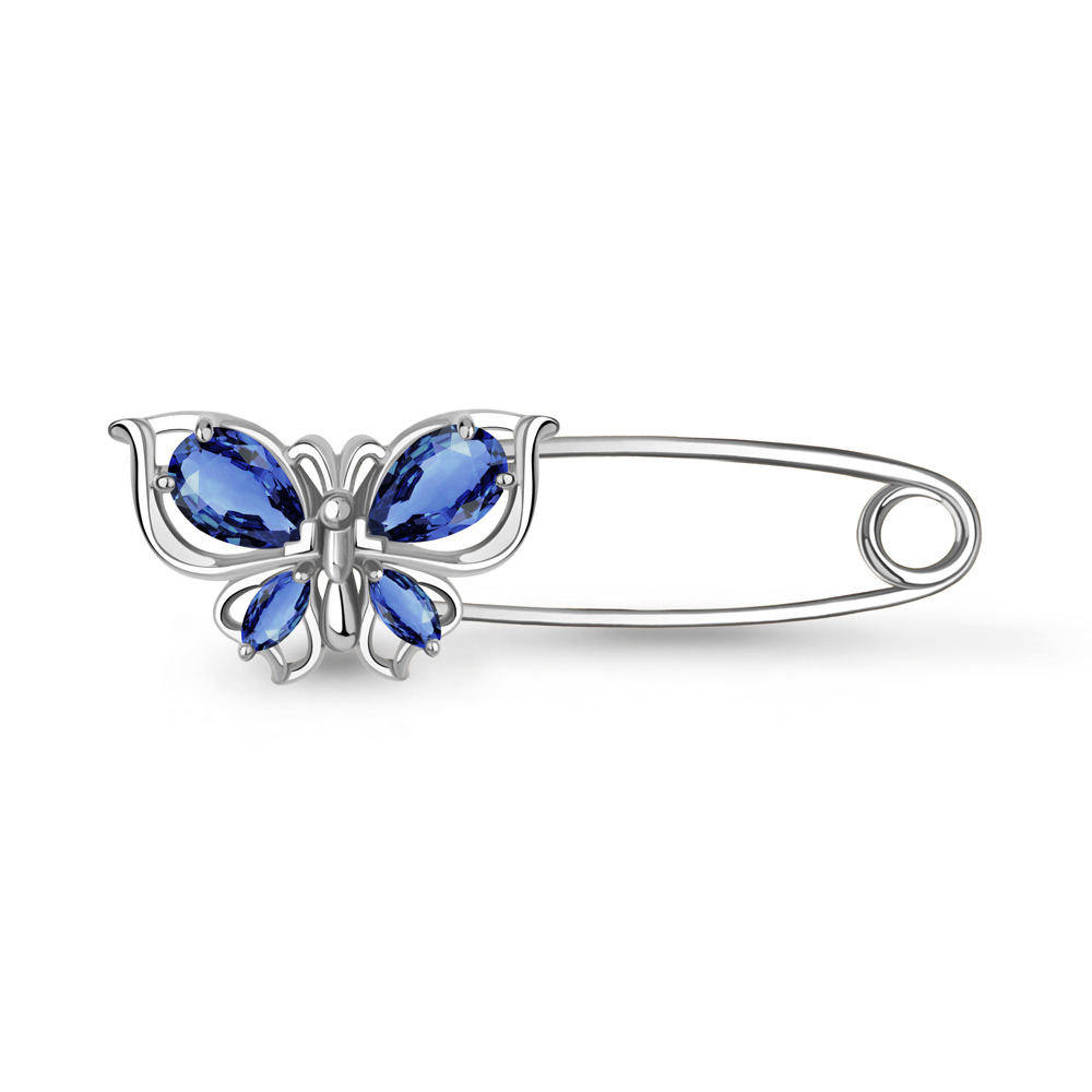 Булавка Аквамарин - Серебро 925, Синтетический сапфир (арт. 77487Н.5)