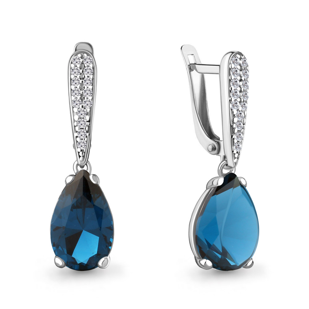 Серьги Аквамарин - Серебро 925, Топаз лондон, Фианит (арт. 4749993А.5)