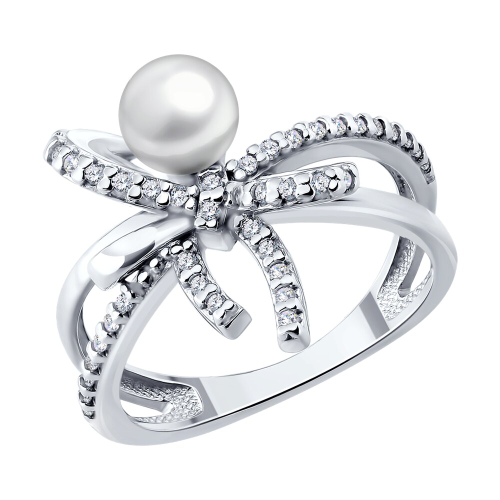 Кольцо SOKOLOV - Серебро 925, Жемчуг синтетический, Фианит (арт. 94014927)