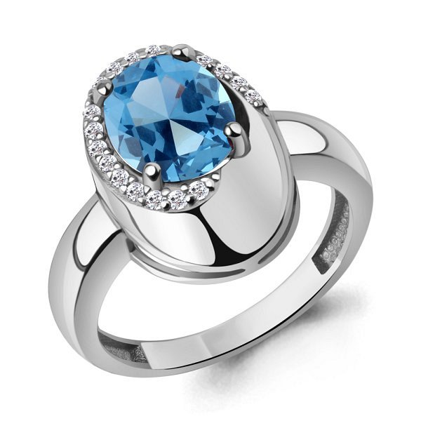 Кольцо Аквамарин - Серебро 925, Синтетический топаз, Фианит (арт. 65020192А.5)
