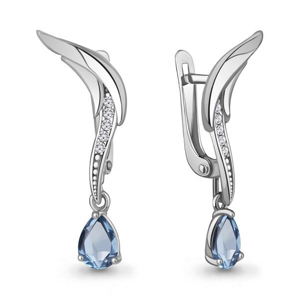 Серьги Аквамарин - Серебро 925, Топаз, Фианит (арт. 4966505А.5)