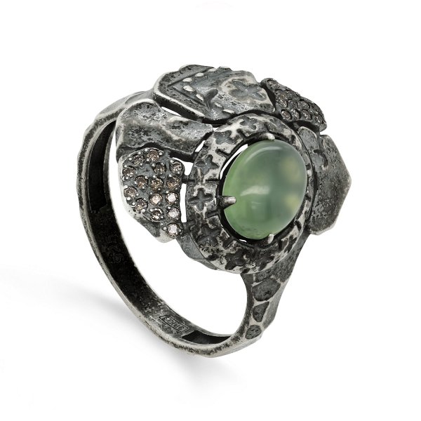 Кольцо Кабаровских - Серебро 925, Серпентин, Бриллиант (арт. 1-214-6883)