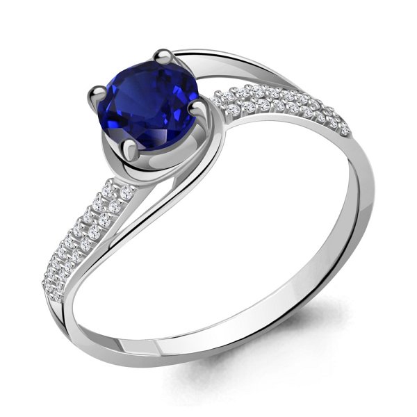 Кольцо Аквамарин - Серебро 925, Синтетический сапфир , Фианит (арт. 63996Б.5)