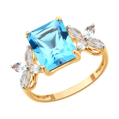 Кольцо SOKOLOV - Золото 585, Горный хрусталь, Топаз, Бриллиант (арт. 71-00453)