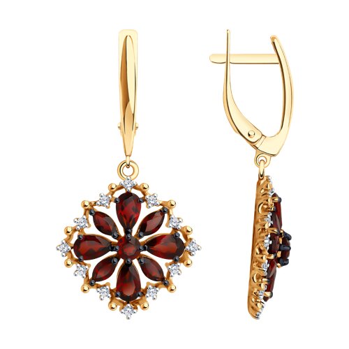 Серьги Diamant - Золото 585, Гранат, Фианит (арт. 51-321-02484-1)