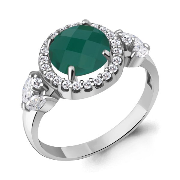 Кольцо Аквамарин - Серебро 925, Агат, Фианит (арт. 6971109А.5)