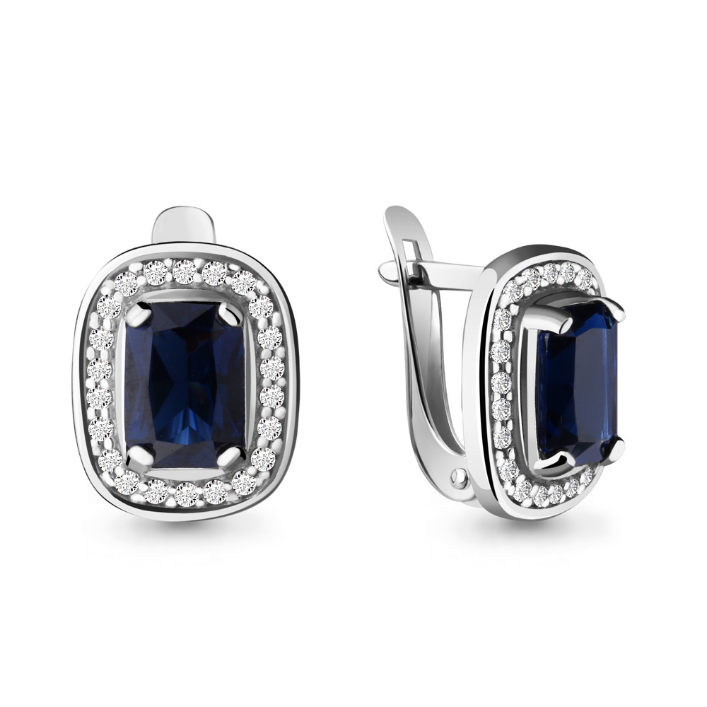 Серьги Аквамарин - Серебро 925, Синтетический сапфир , Фианит (арт. 42902Б.5)