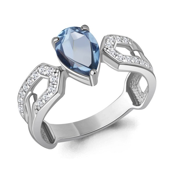 Кольцо Аквамарин - Серебро 925, Топаз, Фианит (арт. 65022105А.5)