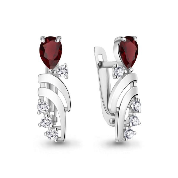 Серьги Аквамарин - Серебро 925, Гранат, Фианит (арт. 4966803А.5)