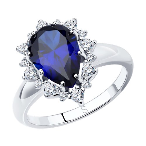 Кольцо SOKOLOV - Серебро 925, Синтетический сапфир , Фианит (арт. 88010017)
