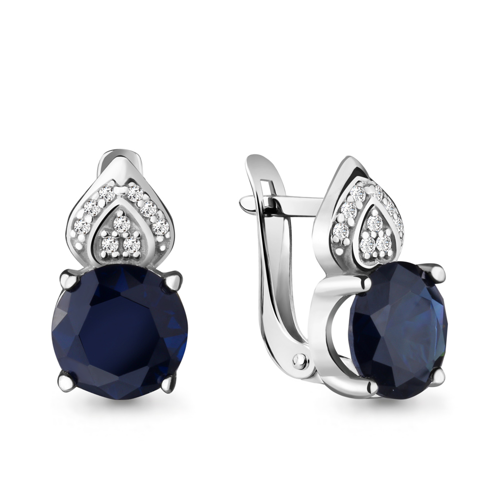 Серьги Аквамарин - Серебро 925, Синтетический сапфир , Фианит (арт. 42890Б.5)