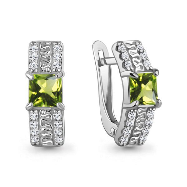 Серьги Аквамарин - Серебро 925, Фианит, Хризолит (арт. 45003207А.5)