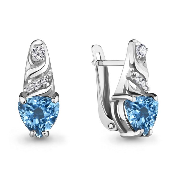 Серьги Аквамарин - Серебро 925, Топаз, Фианит (арт. 4469905А.5)