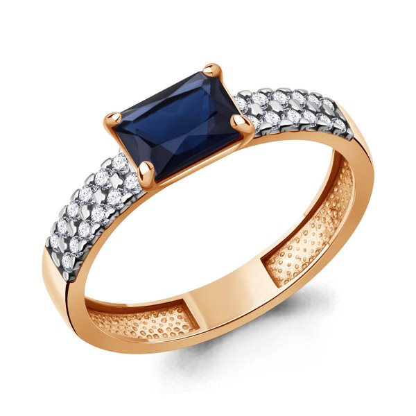 Кольцо Аквамарин - Серебро 925, Синтетический сапфир , Фианит (арт. 600250АБ.6)