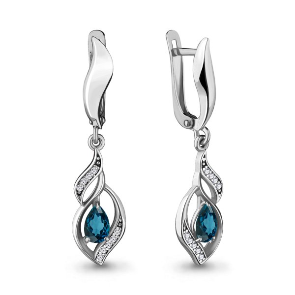 Серьги Аквамарин - Серебро 925, Топаз лондон, Фианит (арт. 4721608А.5)
