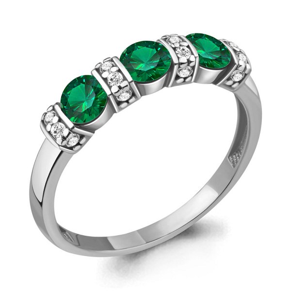 Кольцо Аквамарин - Серебро 925, Синтетический изумруд, Фианит (арт. 68938АГ.5)