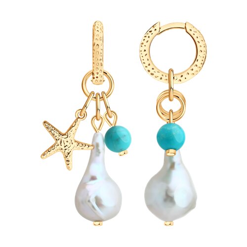 Серьги Diamant - Серебро 925, Бирюза, Жемчуг культивированный (арт. 93-321-00026-1)