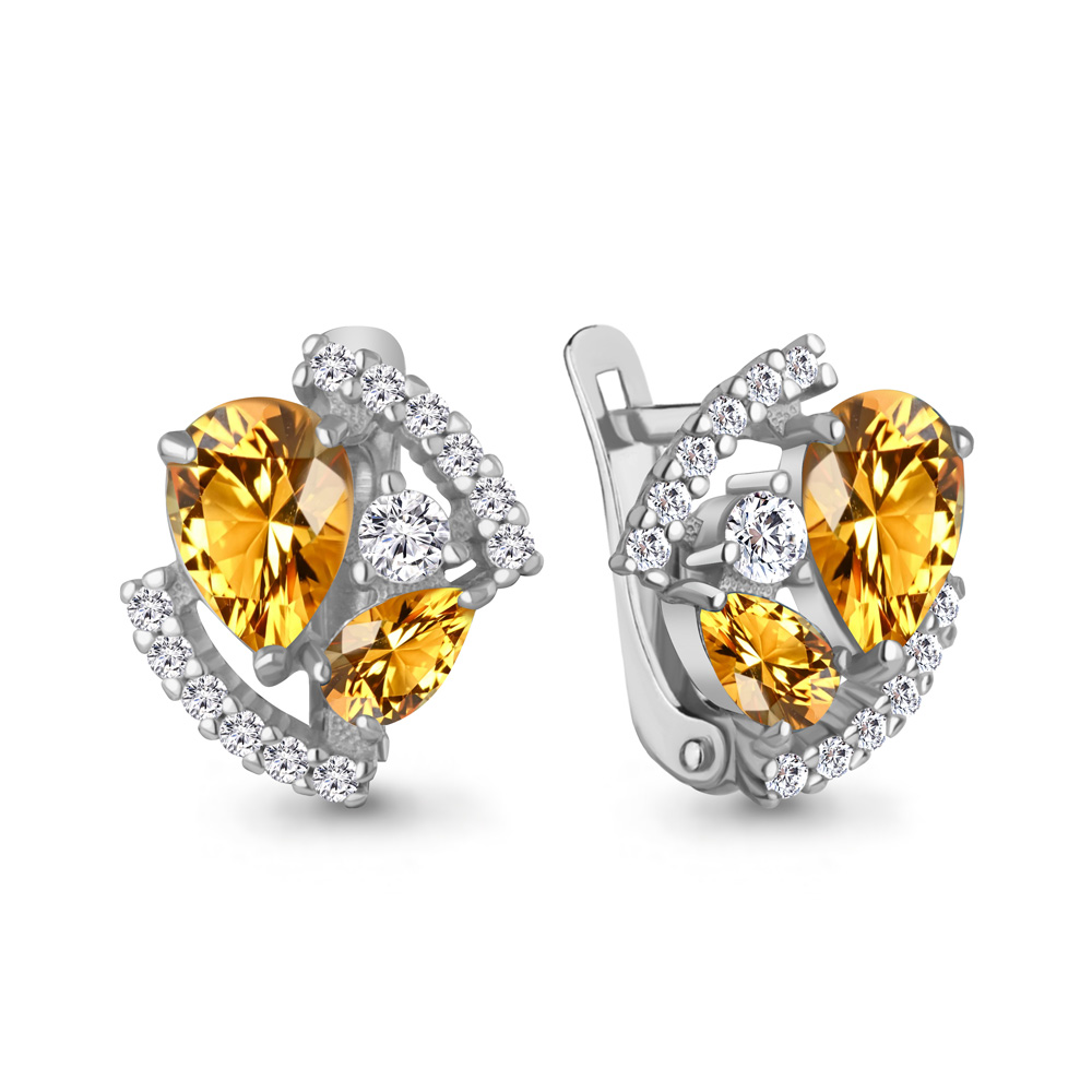 Серьги Аквамарин - Серебро 925, Фианит, Цитрин (арт. 4320806А.5)