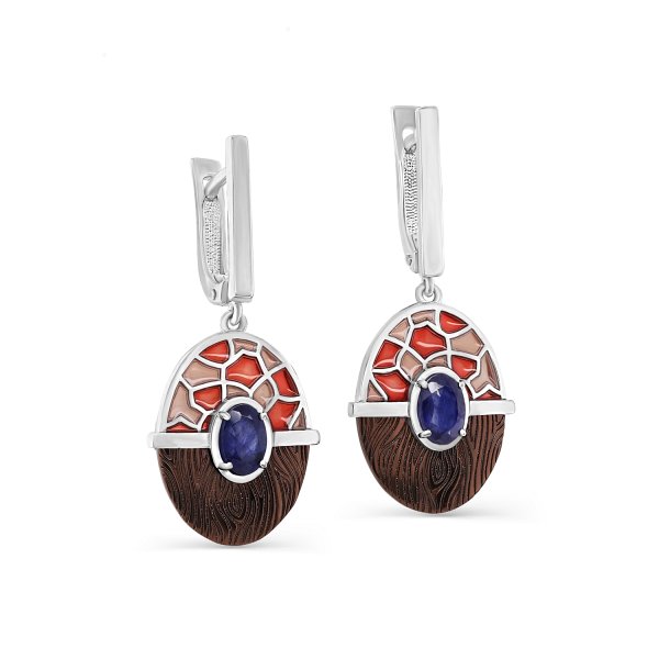 Серьги Кабаровских - Серебро 925, Эмаль, Сапфир (арт. 12-673-1118)