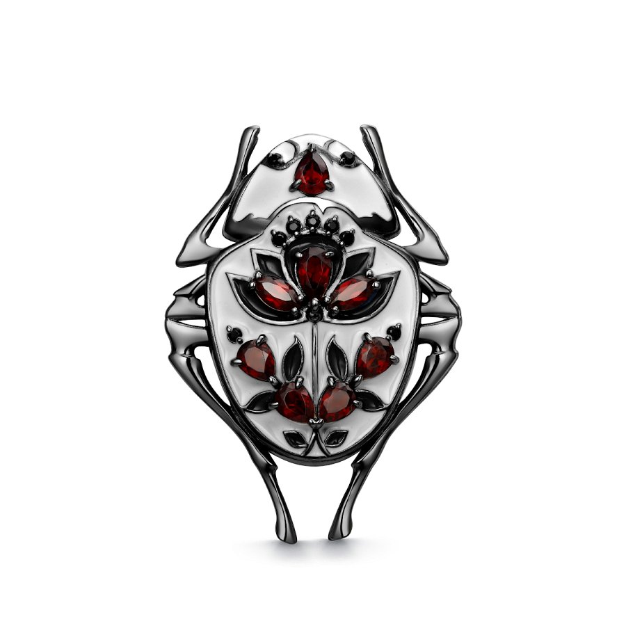 Брошь Дар - Серебро 925, Гранат, Шпинель, Эмаль (арт. Бш-2304чрсэбл40416)