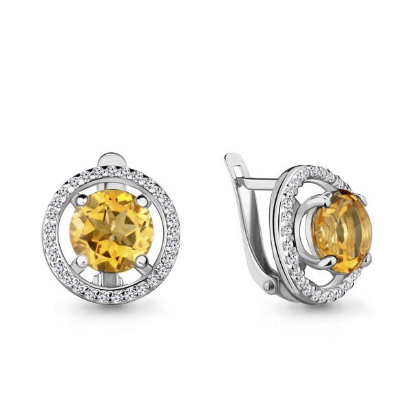 Серьги Аквамарин - Серебро 925, Фианит, Цитрин (арт. 4424506А.5)