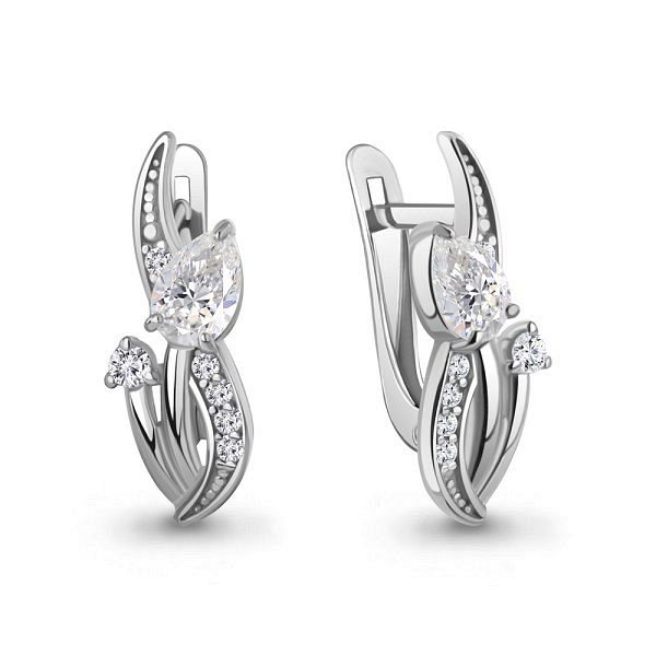 Серьги Аквамарин - Серебро 925, Фианит (арт. 400176А.5)