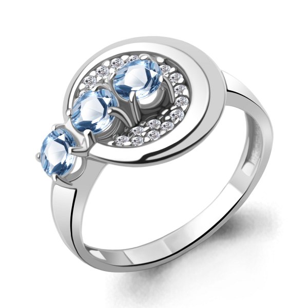 Кольцо Аквамарин - Серебро 925, Топаз, Фианит (арт. 6969405А.5)