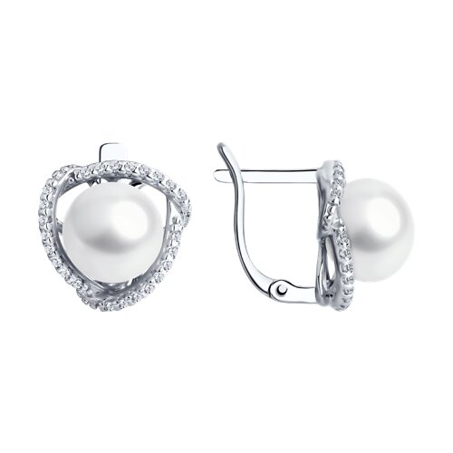 Серьги Diamant - Серебро 925, Жемчуг культивированный, Фианит (арт. 94-320-01922-1)