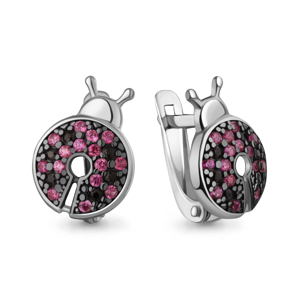 Серьги Аквамарин - Серебро 925, Синтетический рубин, Фианит (арт. 400502ВЧ.5)