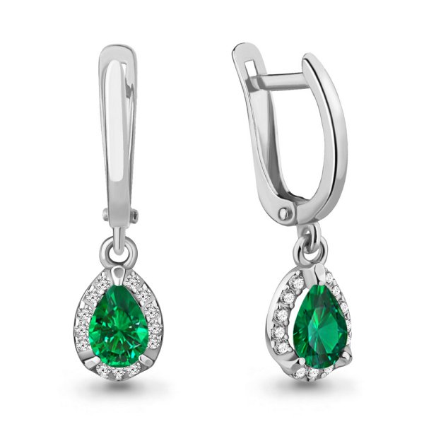 Серьги Аквамарин - Серебро 925, Синтетический изумруд, Фианит (арт. 49342АГ.5)