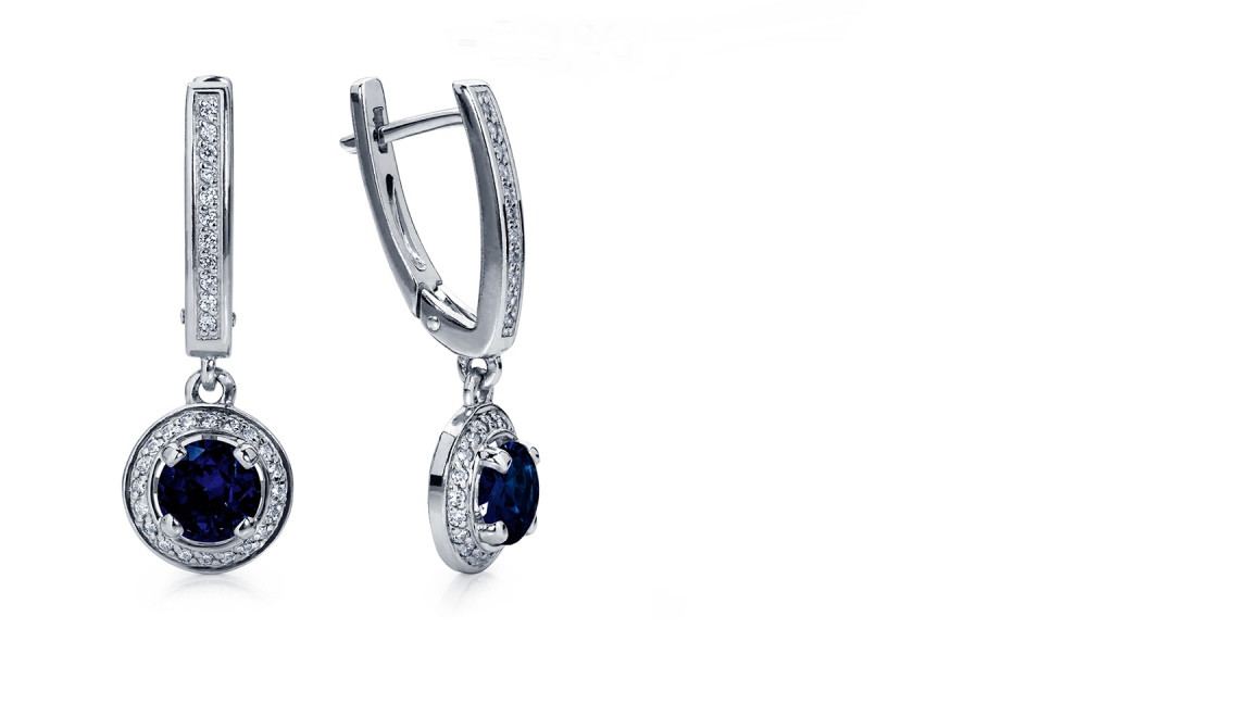 Серьги Platinum Lab. - Платина 950, Сапфир, Бриллиант (арт. ПС-060С-01)
