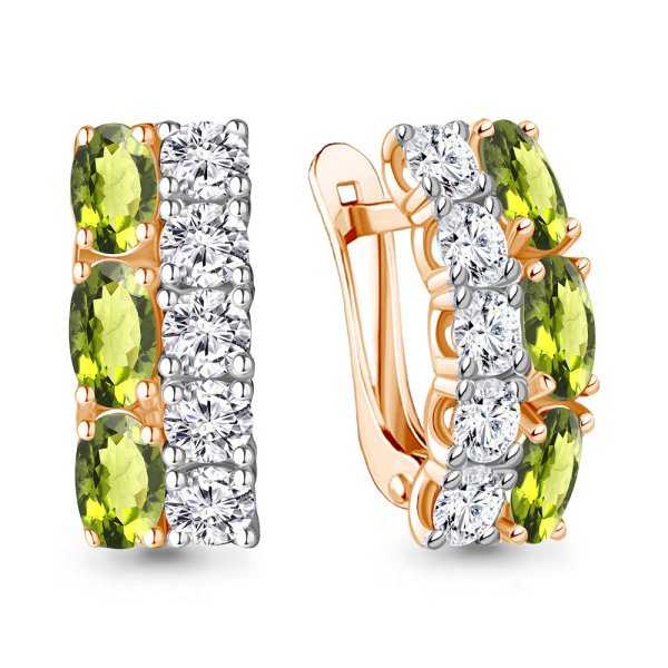 Серьги Аквамарин - Серебро 925, Фианит, Хризолит (арт. 4429607А.6)