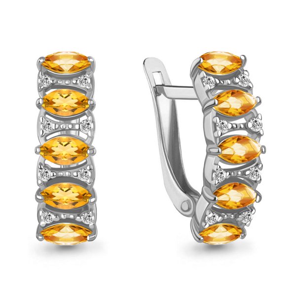 Серьги Аквамарин - Серебро 925, Фианит, Цитрин (арт. 4964006А.5)