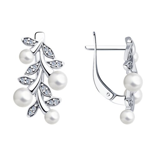 Серьги SOKOLOV - Серебро 925, Жемчуг синтетический, Фианит (арт. 94026058)