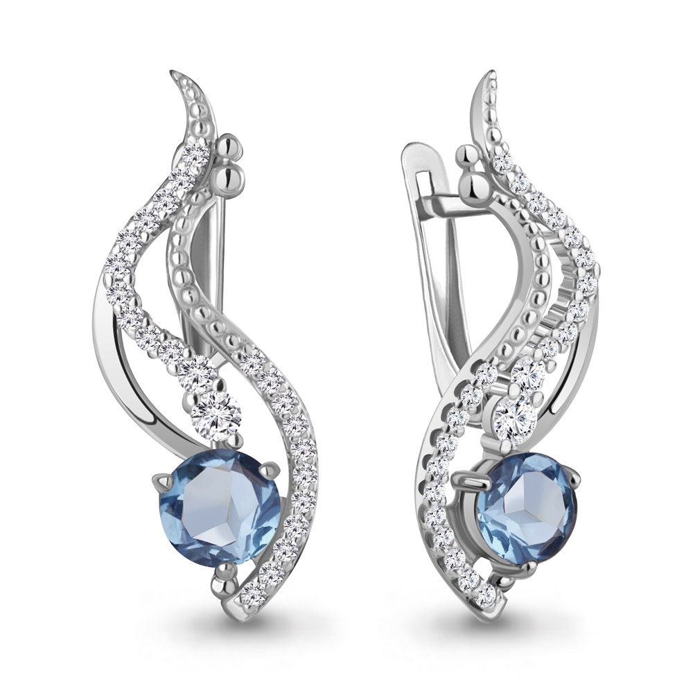 Серьги Аквамарин - Серебро 925, Топаз, Фианит (арт. 4321005А.5)
