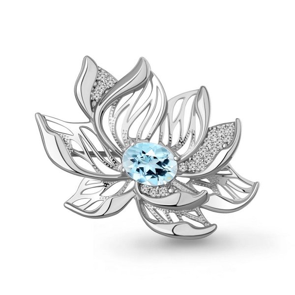 Брошь Аквамарин - Серебро 925, Топаз, Фианит (арт. 7747702А.5)