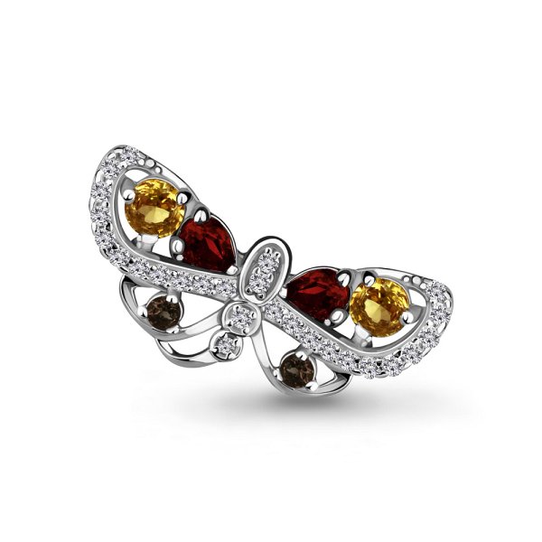 Брошь Аквамарин - Серебро 925, Гранат, Кварц, Фианит, Цитрин (арт. 7267247А.5)