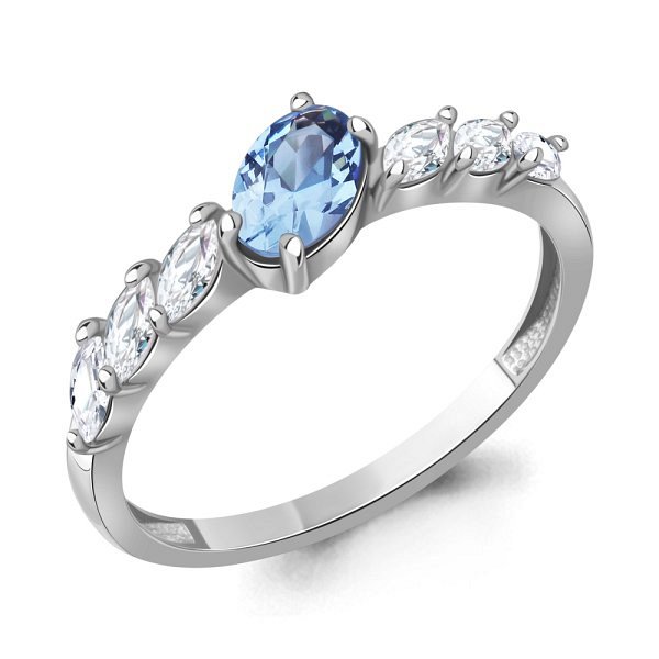 Кольцо Аквамарин - Серебро 925, Топаз, Фианит (арт. 65030205.5)