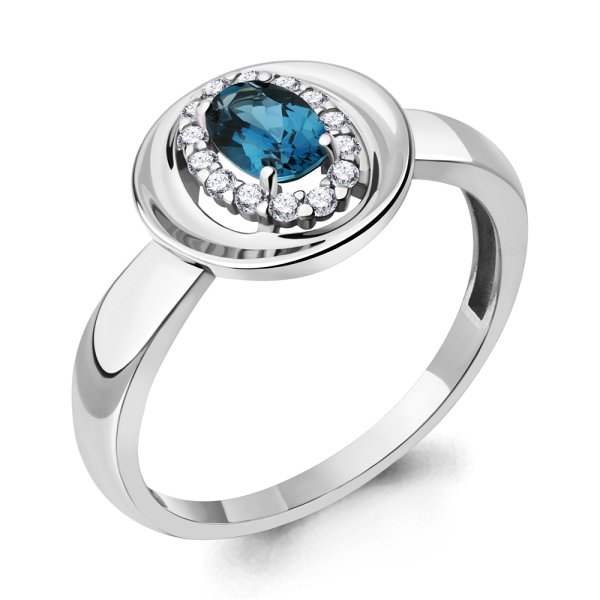 Кольцо Аквамарин - Серебро 925, Топаз лондон, Фианит (арт. 6955708А.5)