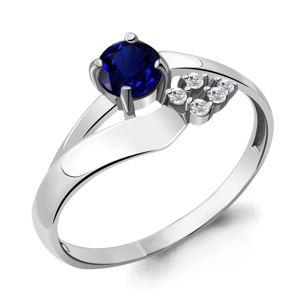 Кольцо Аквамарин - Серебро 925, Синтетический сапфир , Фианит (арт. 65824Б.5)