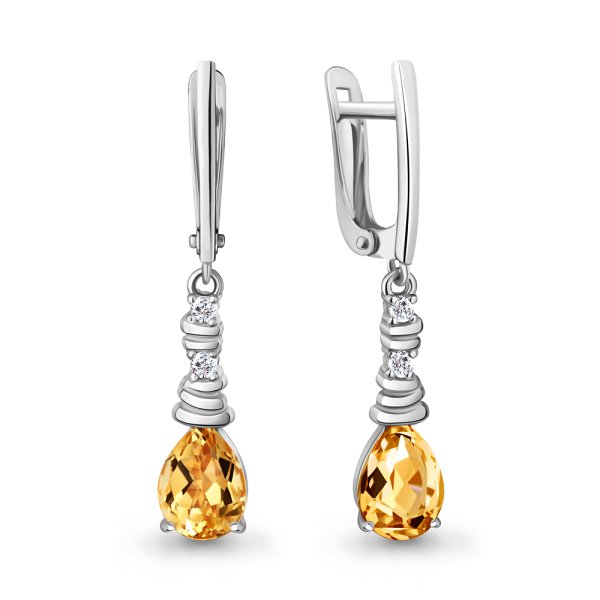 Серьги Аквамарин - Серебро 925, Фианит, Цитрин (арт. 45028806А.5)